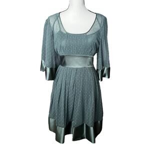 Gianni Bini Green Satin Lace Belted Fit and Flare Dress Size 8